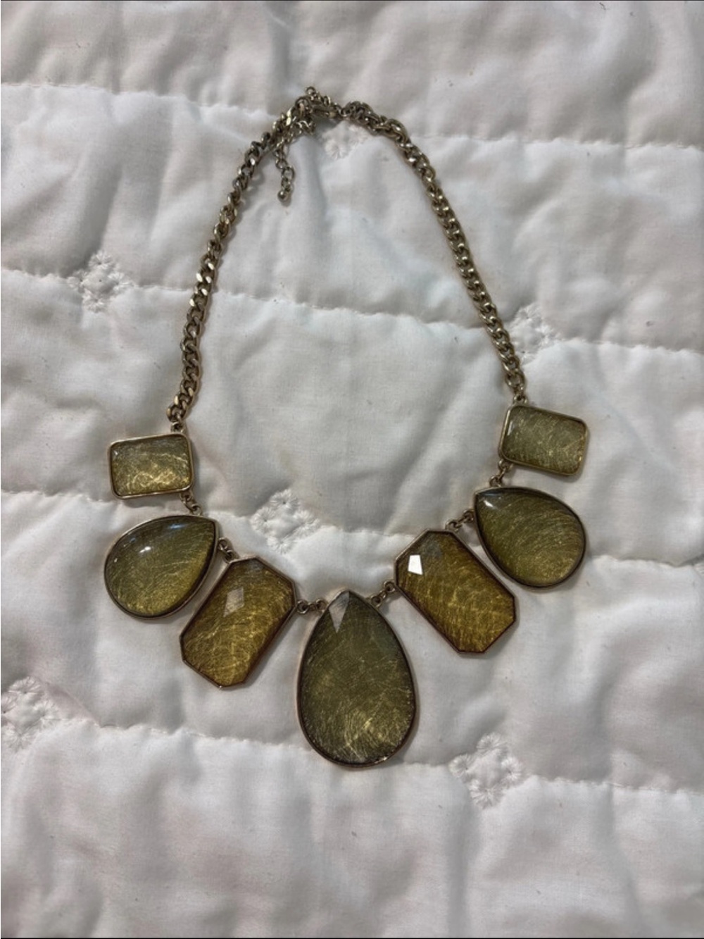 belk Gold-Tone Olive Green Gem Bib Necklace